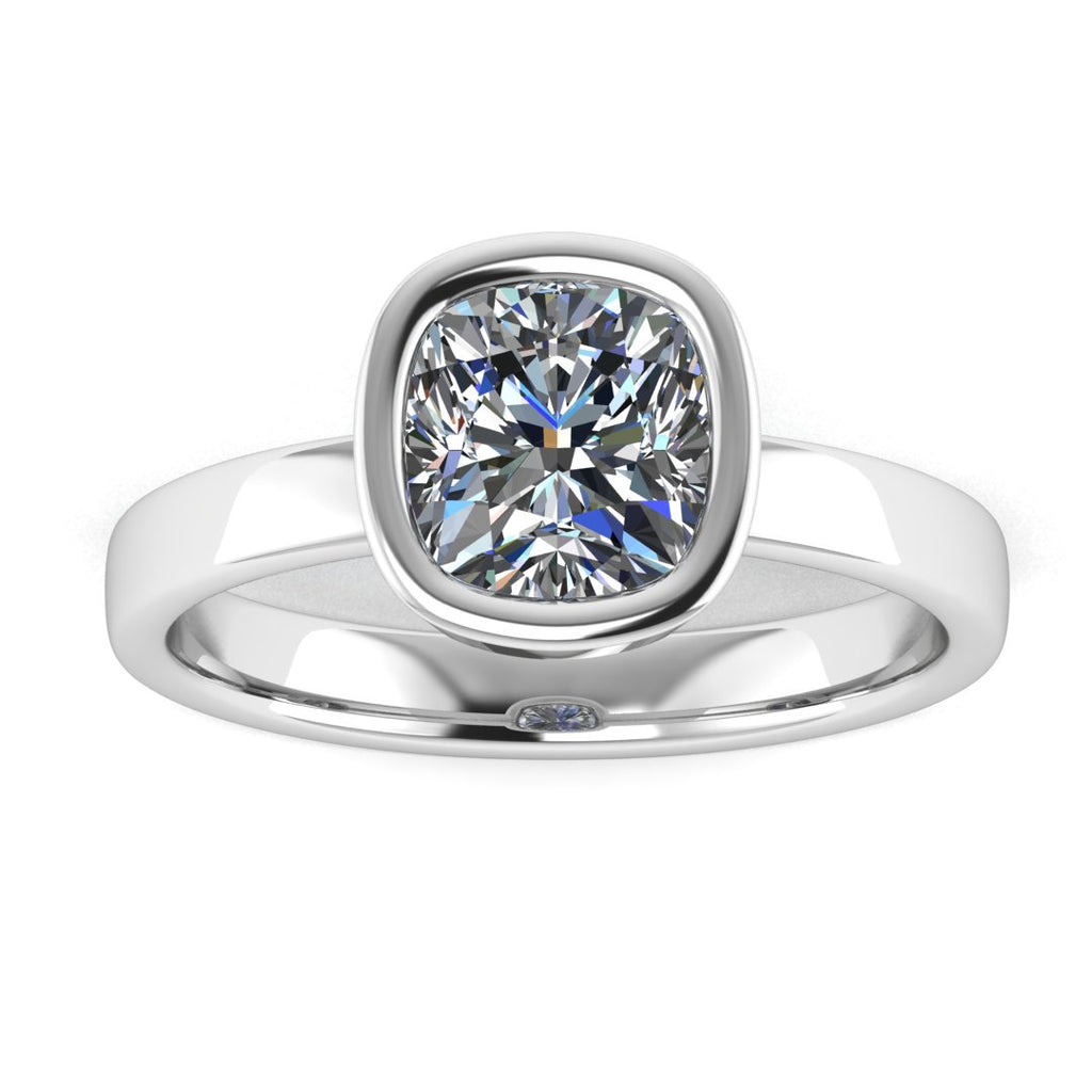 Liora Bezel 0.75 Carat Cushion Lab Grown Diamond Ring in 9K White Gold E VVS2