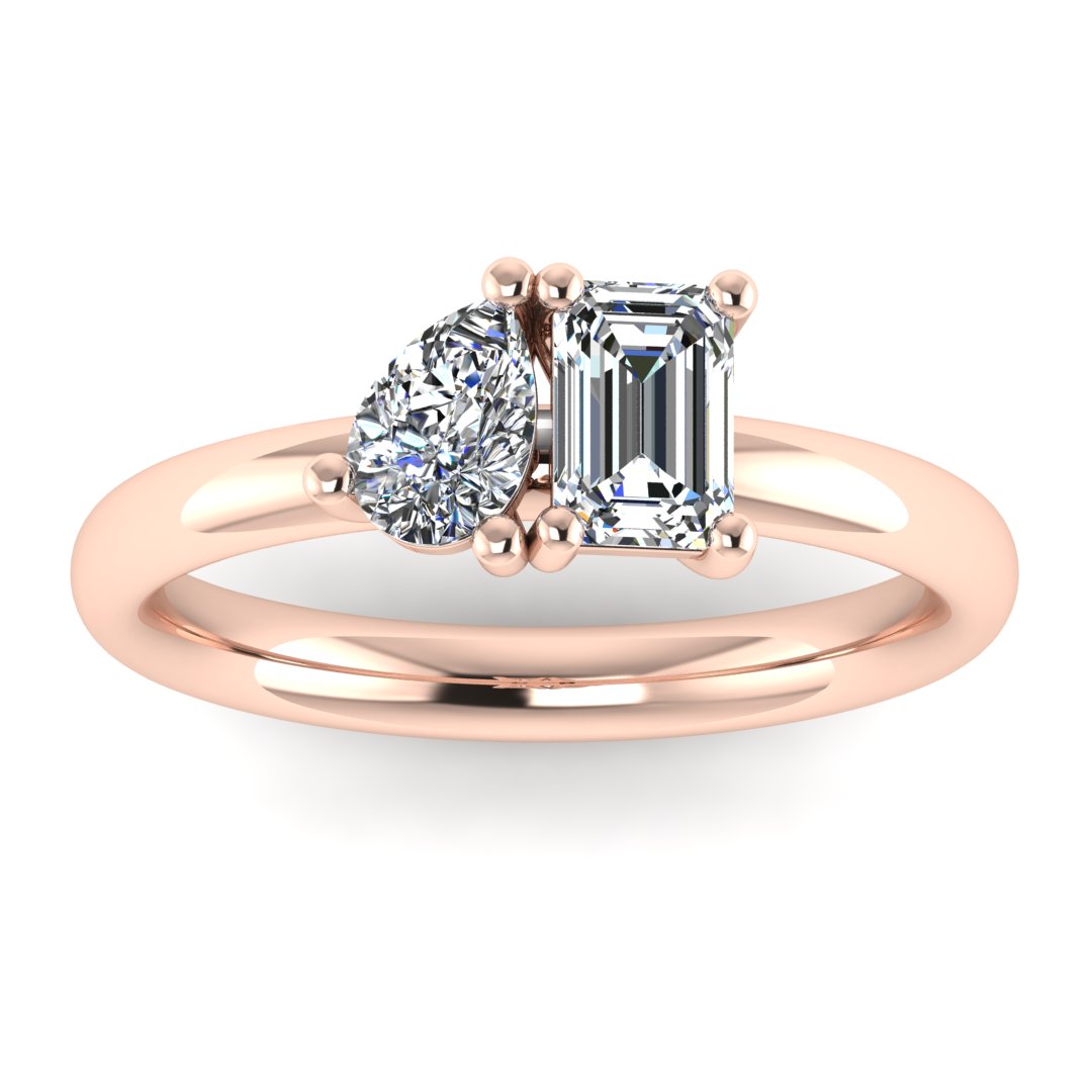 Elysian Duo 2.00 Carat Emerald Cut Lab Grown Diamond Ring in 18K Rose Gold G VS2