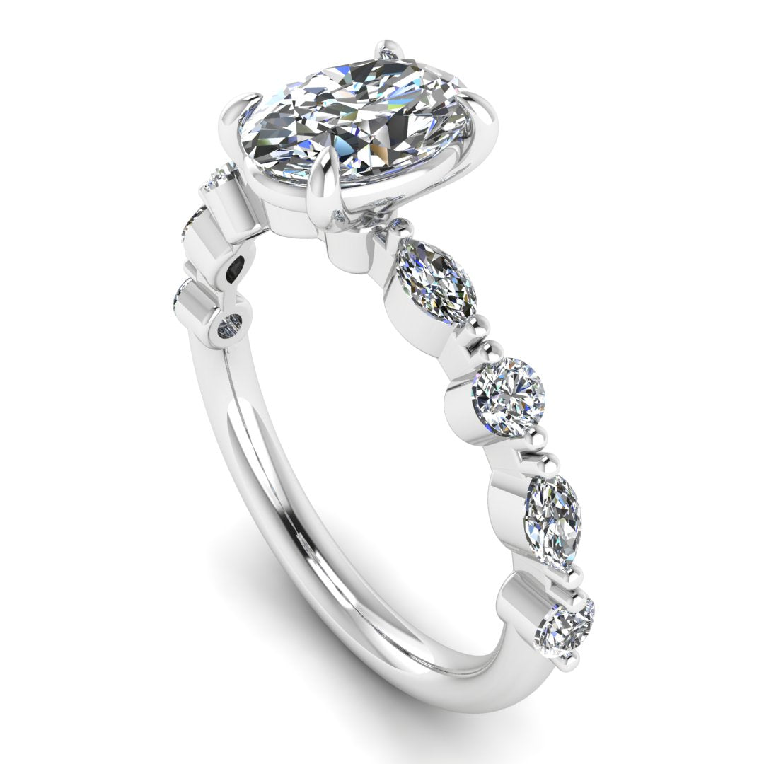 Elowen Vine 1.00 Carat Oval Lab Grown Diamond Ring in 18K White Gold D VS1