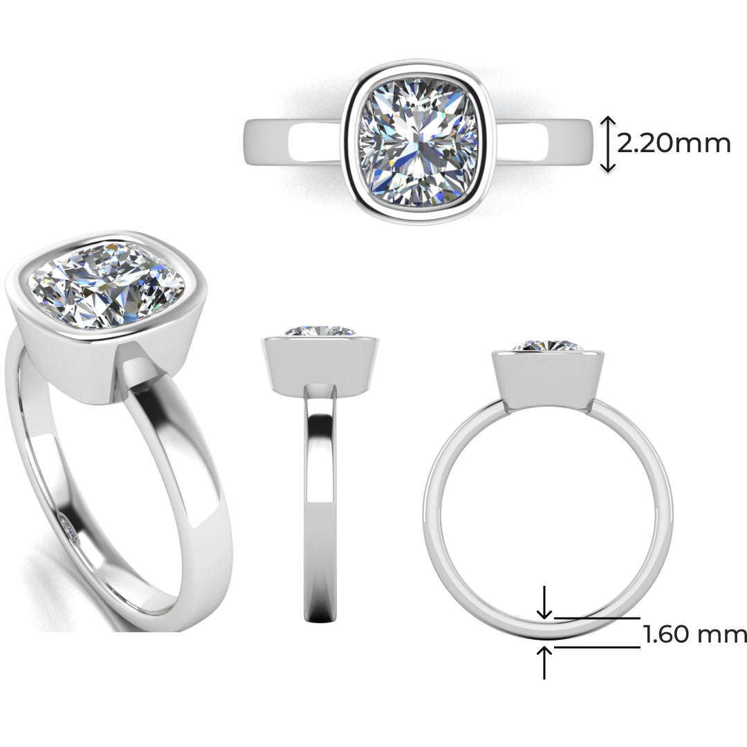 Liora Bezel 0.75 Carat Cushion Lab Grown Diamond Ring in 9K White Gold E VVS2