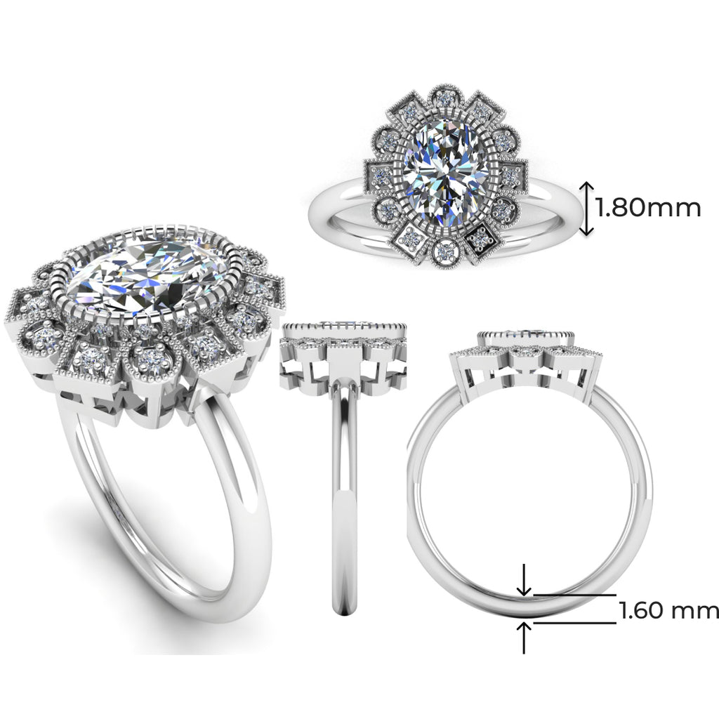 Celestia Vintage Halo 1 Carat Oval Lab Grown Diamond Ring in Platinum D VVS2