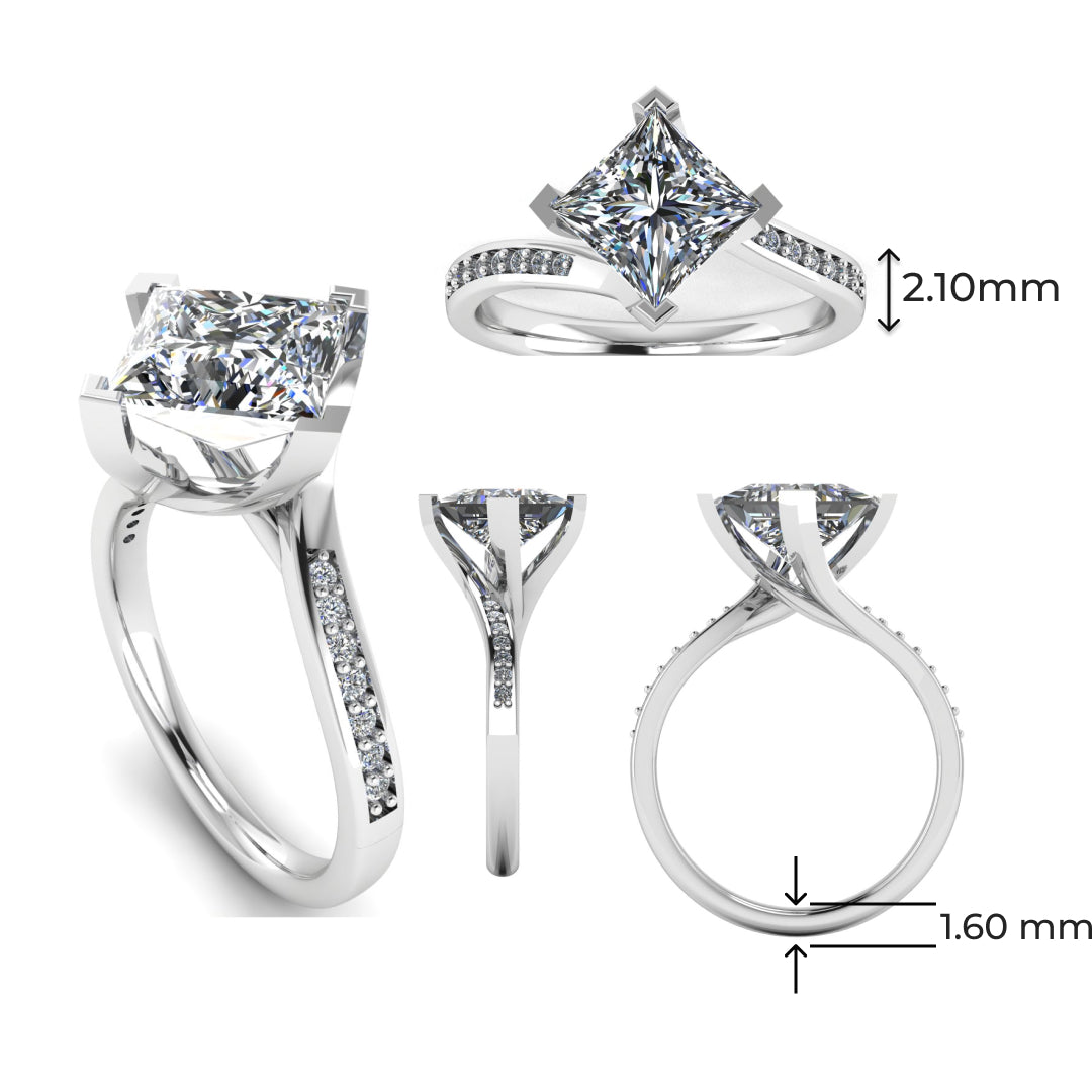 Aurora Princess 1.00 Carat Lab Grown Diamond Ring in 18K White Gold D SI1