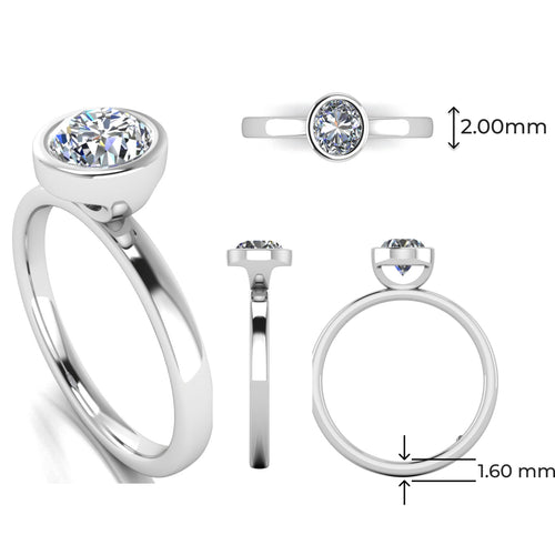 Aria Bezel 2.00 Carat Oval Lab Grown Diamond Ring in 14K White Gold G VS2
