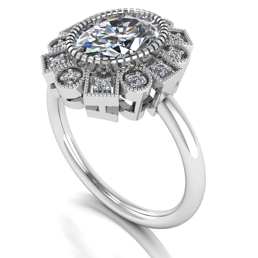 Celestia Vintage Halo 1 Carat Oval Lab Grown Diamond Ring in Platinum D VVS2