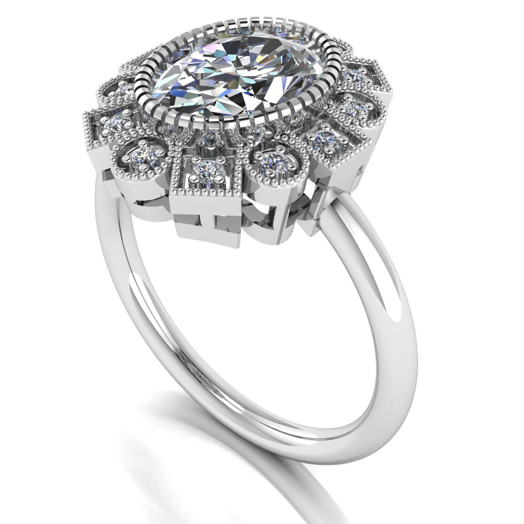 Celestia Vintage Halo 1 Carat Oval Lab Grown Diamond Ring in Platinum D VVS2