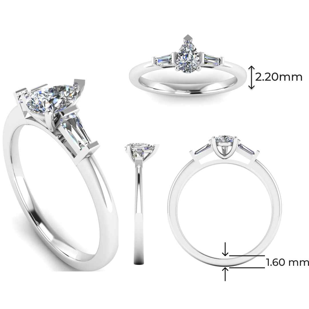 Celene Trilliant 0.75 Carat Pear Lab Grown Diamond Ring in 9K White Gold E VS1
