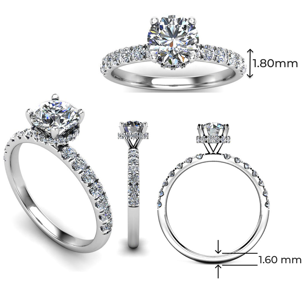 Luna Brilliance 1 Carat Round Lab Grown Diamond Ring in 18K White Gold E VVS2