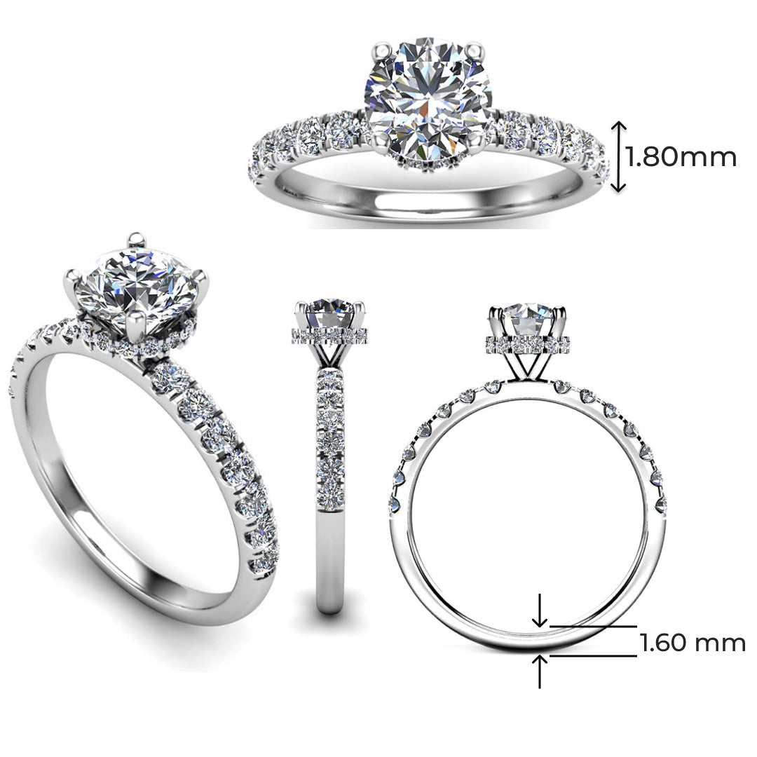 Luna Brilliance 1 Carat Round Lab Grown Diamond Ring in 18K White Gold E VVS2